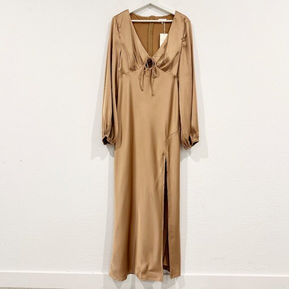 NWT‎ Billy J Brigitte Brown Satin Maxi Dress Plus Size 20 - Picture 4 of 11